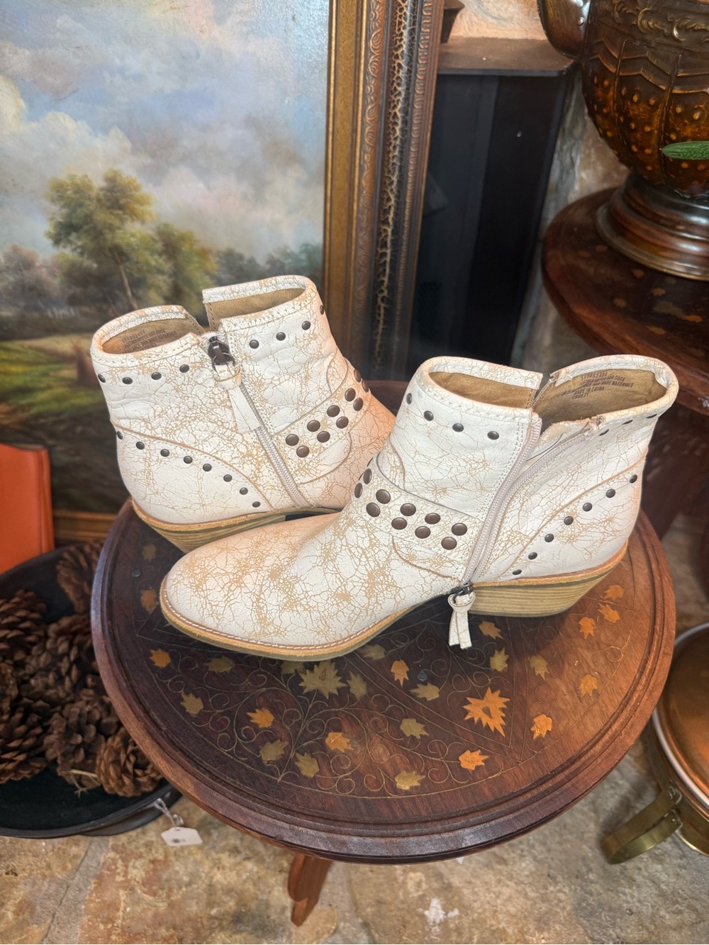 Sofft Cream Studded Ankle Boots with Buckle - Picture 3 of 6